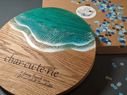 12" Wooden Ocean Resin Art Round Charcuterie Board Personalized