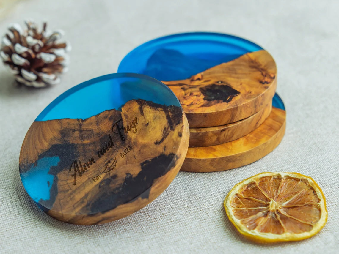 Custom Epoxy Resin Burl Wood Coasters