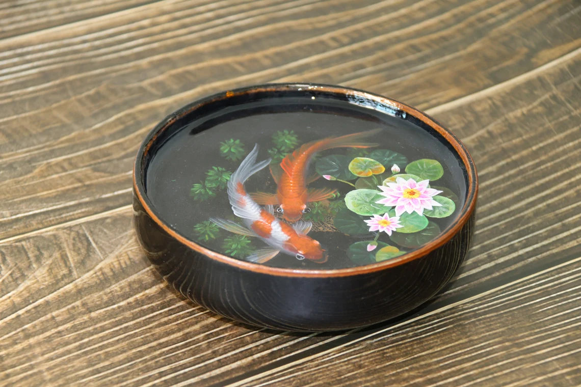 5 Inch Manual Drawing Koi Aquarium, Epoxy Resin Mini Aquarium Landscape