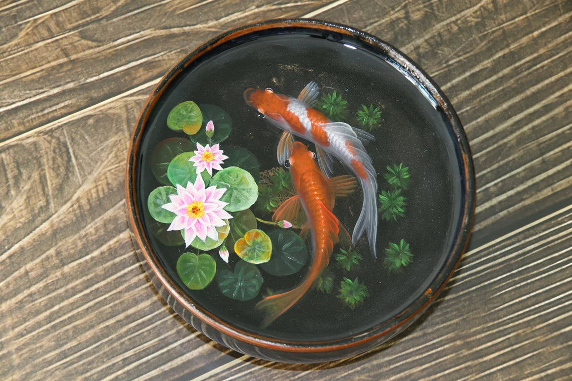 5 Inch Manual Drawing Koi Aquarium, Epoxy Resin Mini Aquarium Landscape