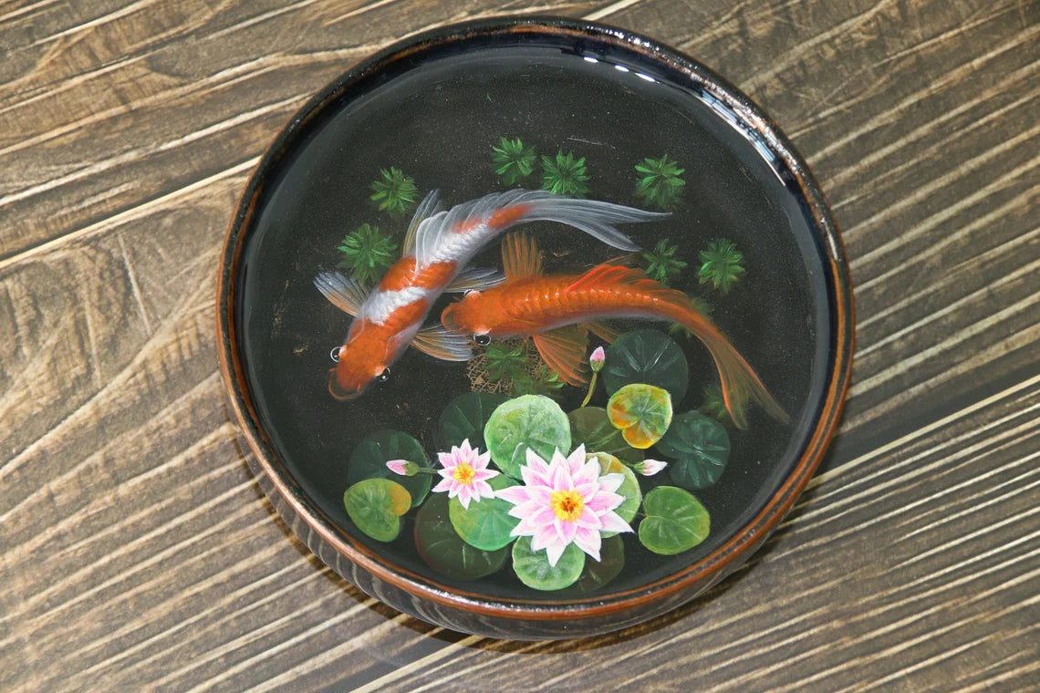 5 Inch Manual Drawing Koi Aquarium, Epoxy Resin Mini Aquarium Landscape