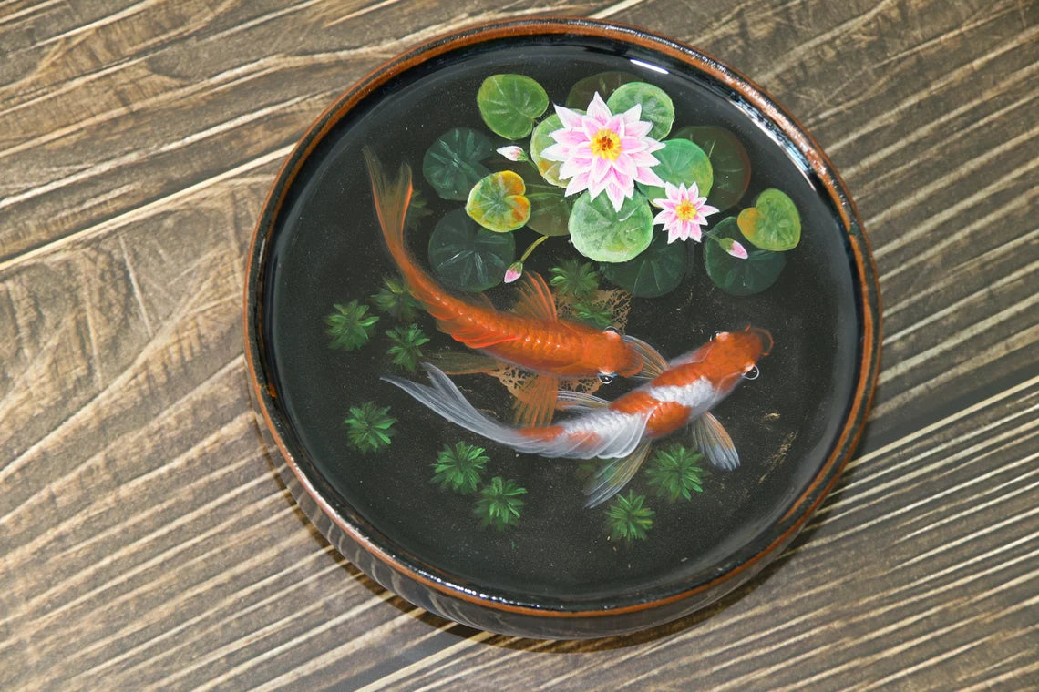 5 Inch Manual Drawing Koi Aquarium, Epoxy Resin Mini Aquarium Landscape