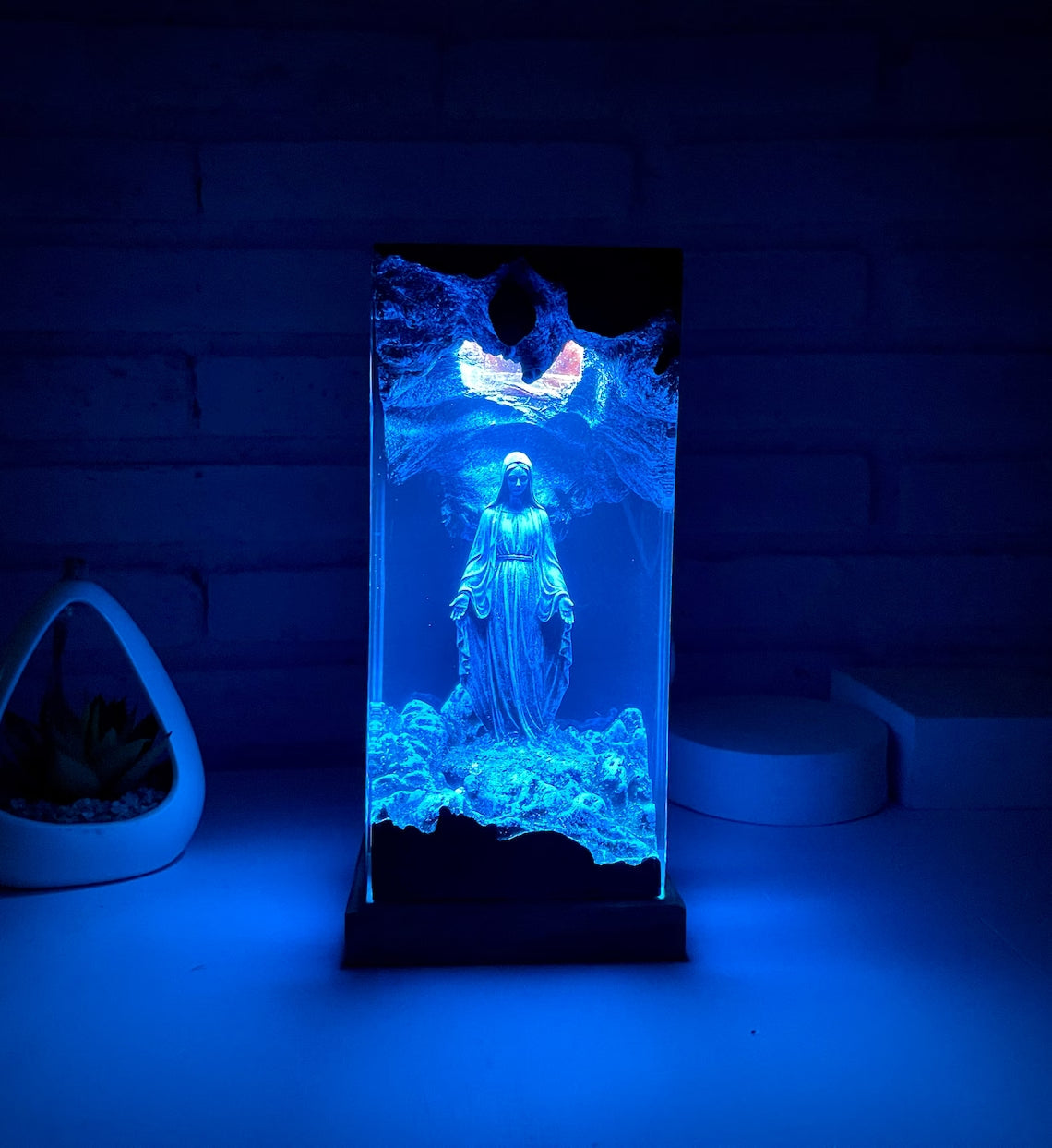 Blessed Mother Resin Wood Night Light