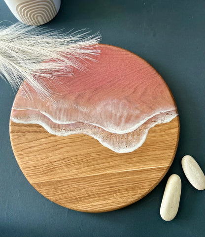 12" Wooden Ocean Resin Art Round Charcuterie Board Personalized