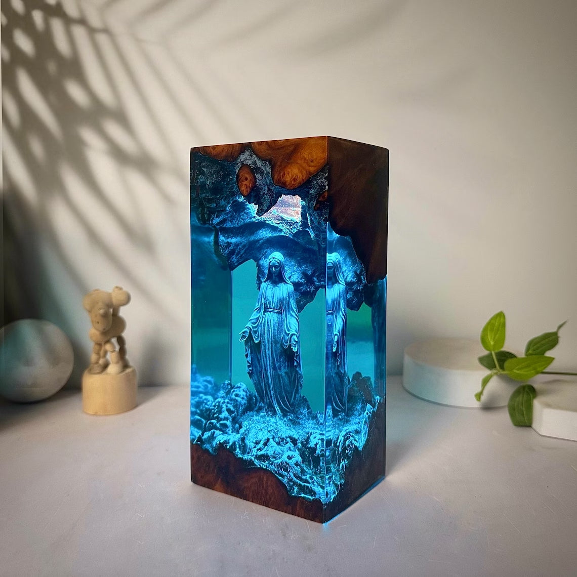 Blessed Mother Resin Wood Night Light