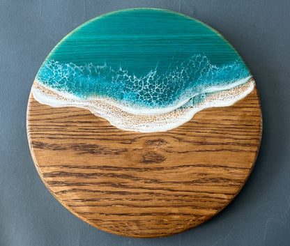 12" Wooden Ocean Resin Art Round Charcuterie Board Personalized