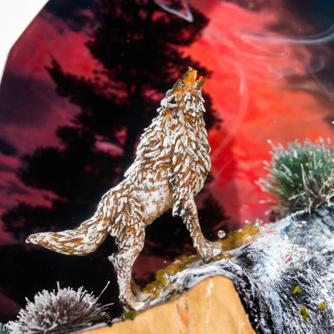 WOLVES in HUNTER'S MOON night Epoxy Lamp