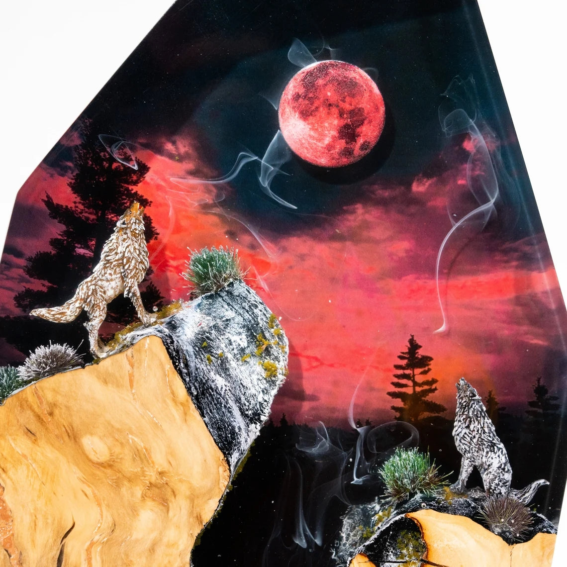 WOLVES in HUNTER'S MOON night Epoxy Lamp