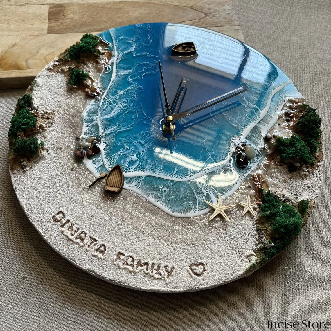 Resin Ocean Wall Clock, Personalized Clock, Recreate Your Favorite Beach, Name On Sand