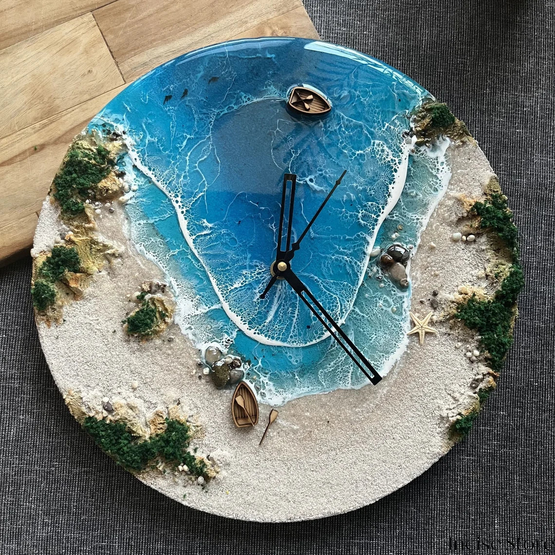 Resin Ocean Wall Clock, Personalized Clock, Recreate Your Favorite Beach, Name On Sand