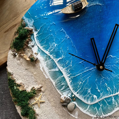 Resin Ocean Wall Clock, Personalized Clock, Recreate Your Favorite Beach, Name On Sand