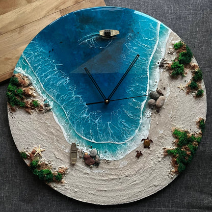 Resin Ocean Wall Clock, Personalized Clock, Recreate Your Favorite Beach, Name On Sand