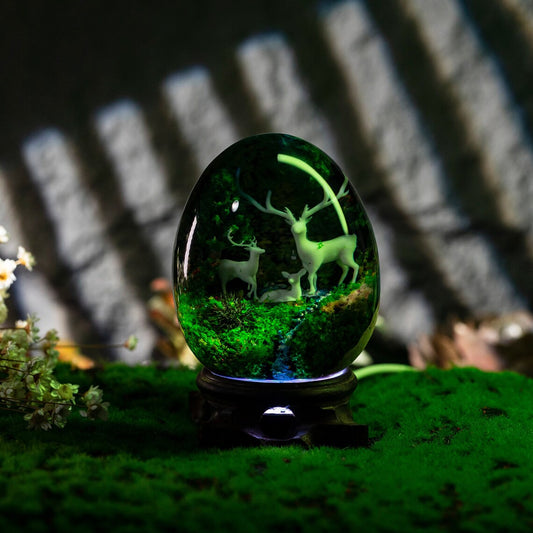 Deer and Landscape Resin Egg Lamp