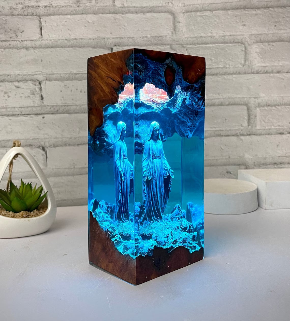 Blessed Mother Resin Wood Night Light