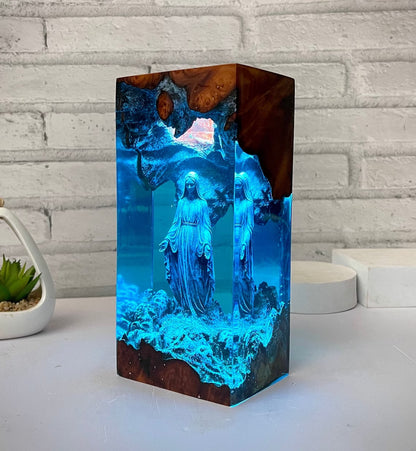 Blessed Mother Resin Wood Night Light