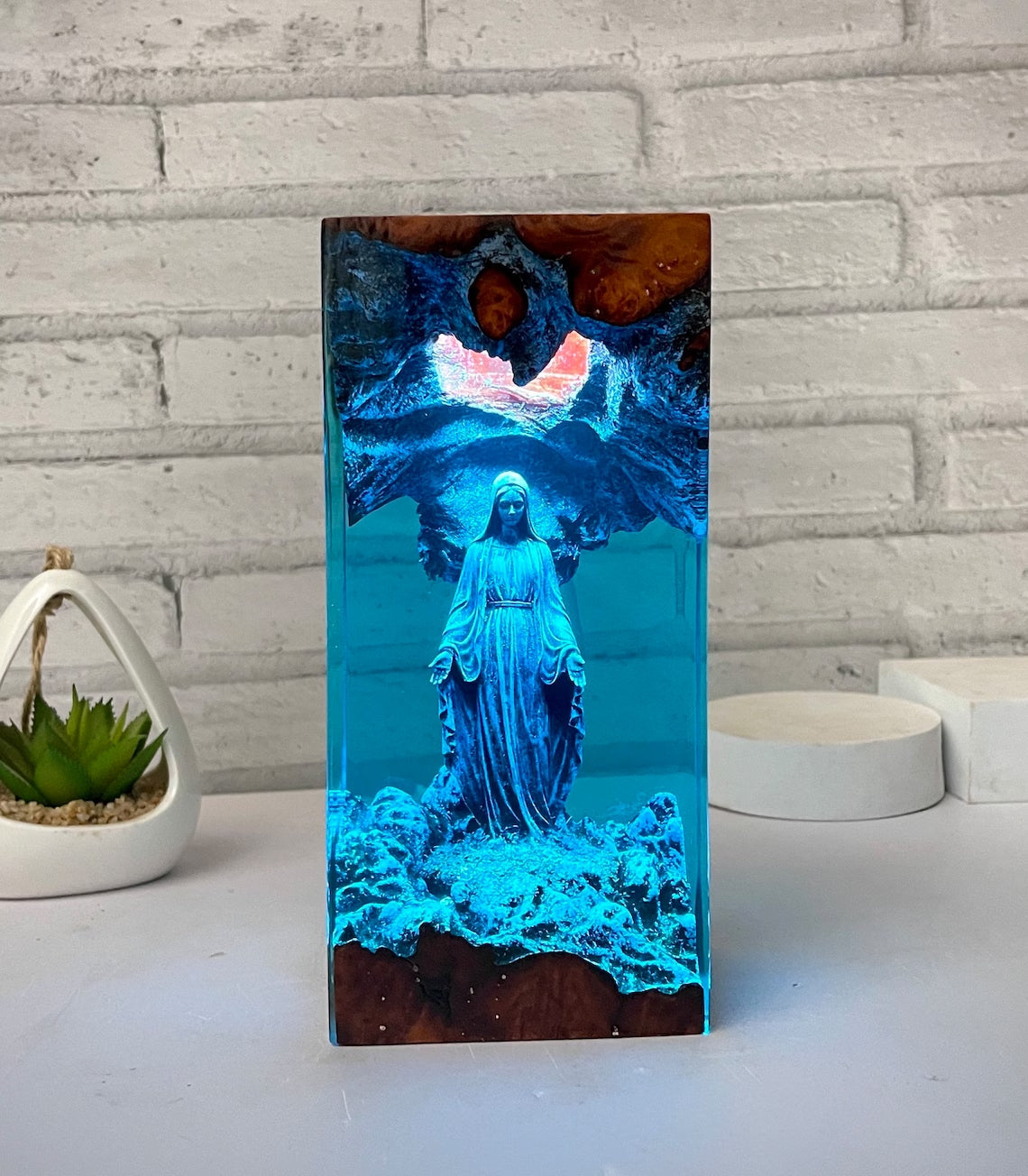 Blessed Mother Resin Wood Night Light