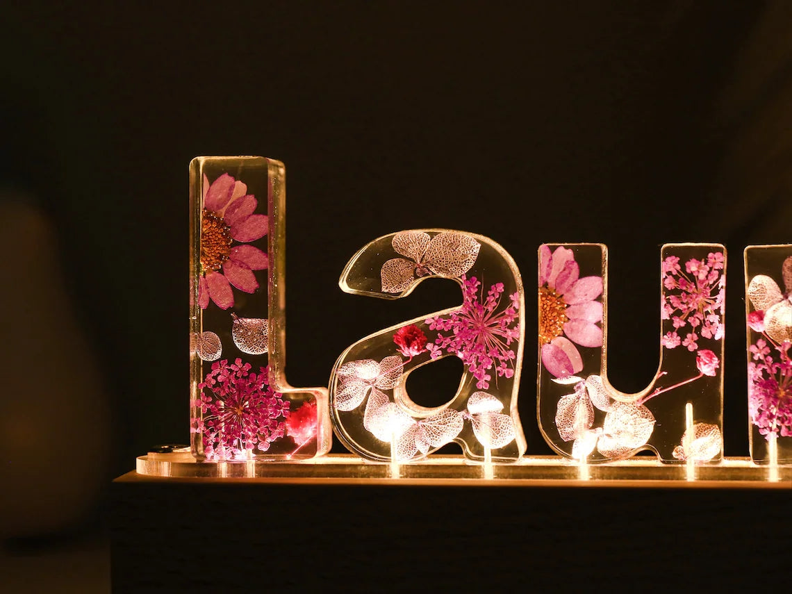 Custom Dried Flower Night Light, Personalized Letter Lamp, Custom Name Night Lamp with Dried Flower Resin