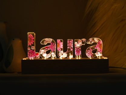 Custom Dried Flower Night Light, Personalized Letter Lamp, Custom Name Night Lamp with Dried Flower Resin