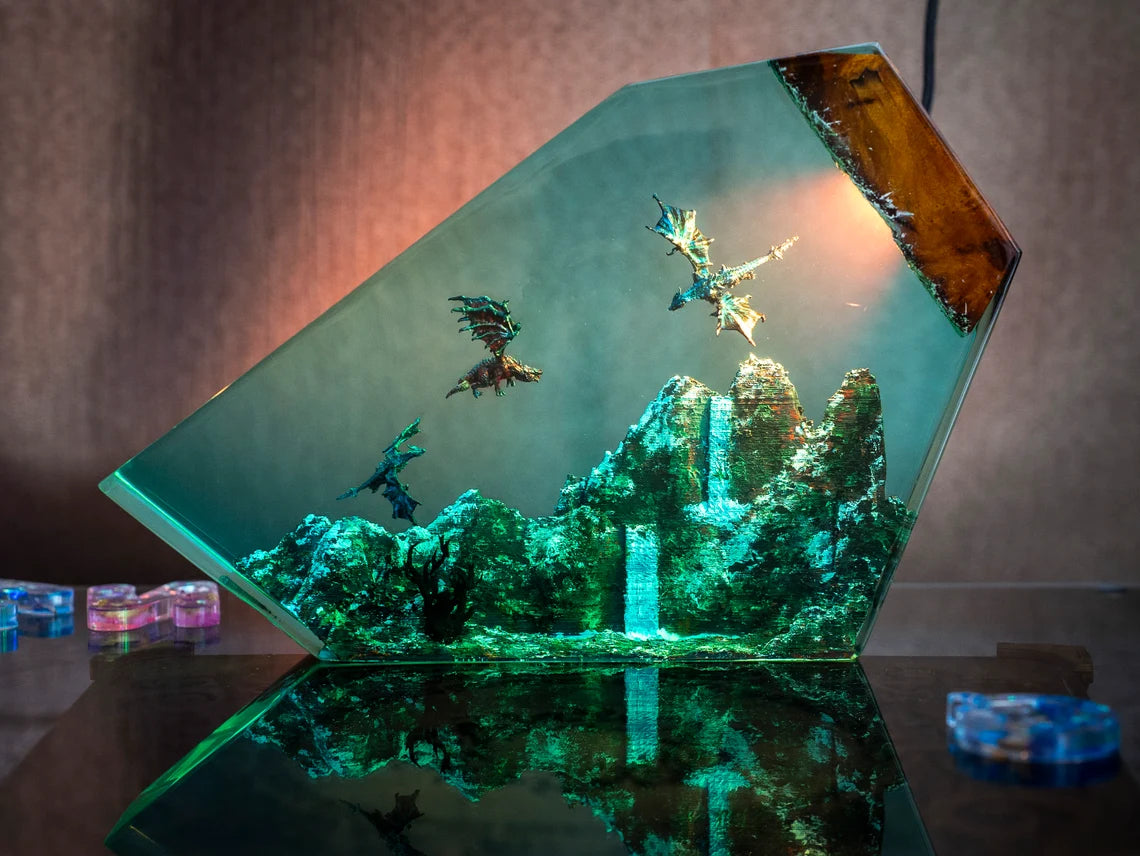 Fire Dragon and Ice Dragon Resin Lamp