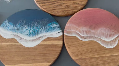 12" Wooden Ocean Resin Art Round Charcuterie Board Personalized